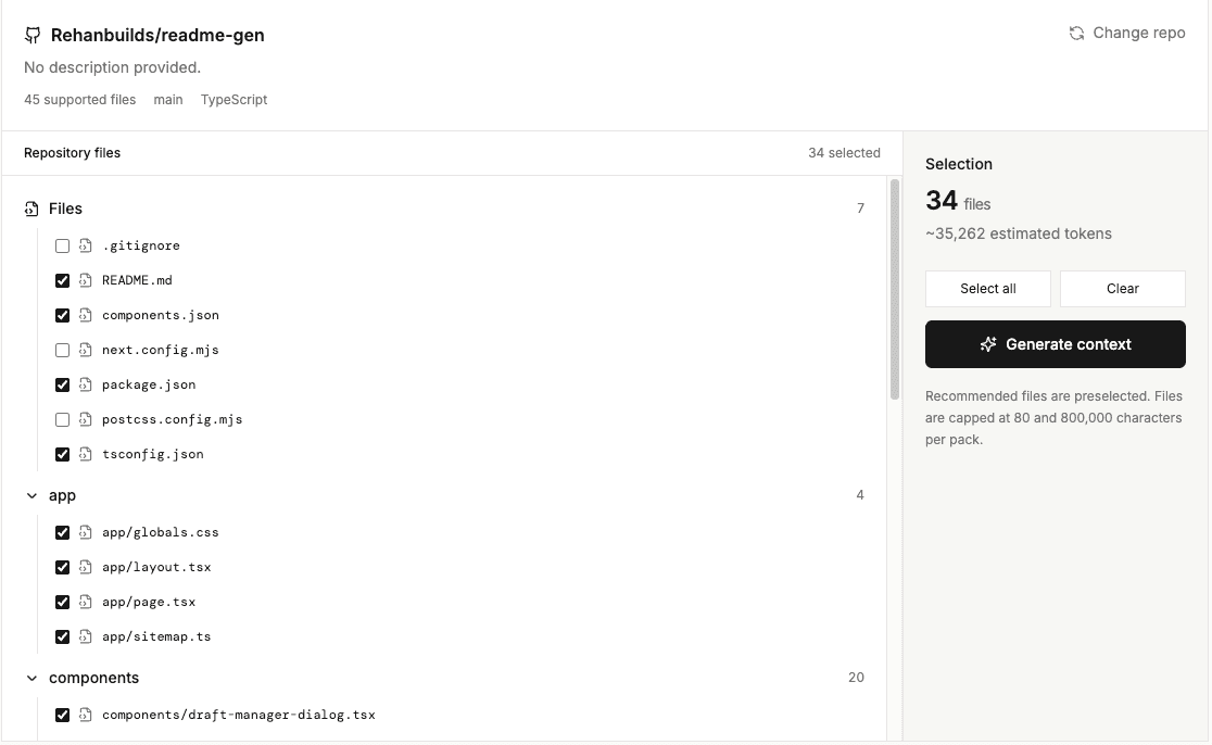Review and select files from the repository